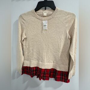 Crewcuts Beige Sweater with Red Plaid Hem